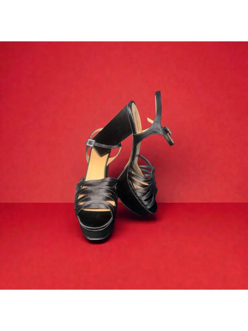 Marc Jacobs The Gram Sandal Women 8.5 Black Satin Crystal Formal Heel Platform - Picture 2 of 12